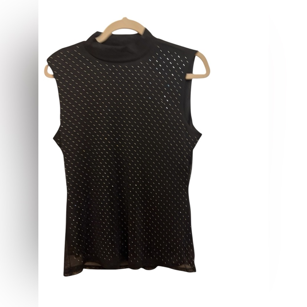 Harlow & Rose Women's L Black Sleeveless Rhinestone Mock Neck Blouse NWT